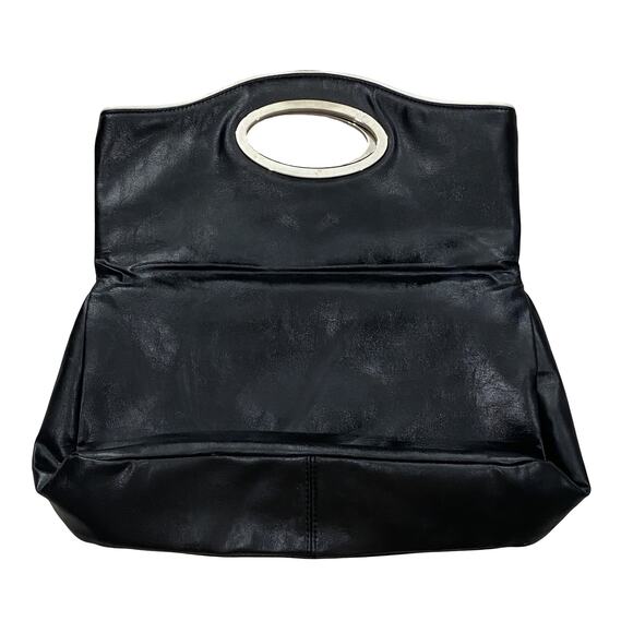 Barneys New York Black Leather Fold-Over Clutch / Shoulder Bag (Missing Strap) - Picture 2 of 8